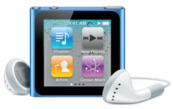 Apple iPod nano (шосте покоління / 1,54 мультитач / кліп) є радикальним відхиленням в дизайні в порівнянні з попередніми моделями iPod nano з невеликим квадратним алюмінієвим і скляним корпусом і затиском на спині, щоб прикріпити його до одягу ( Моделі iPod shuffle)